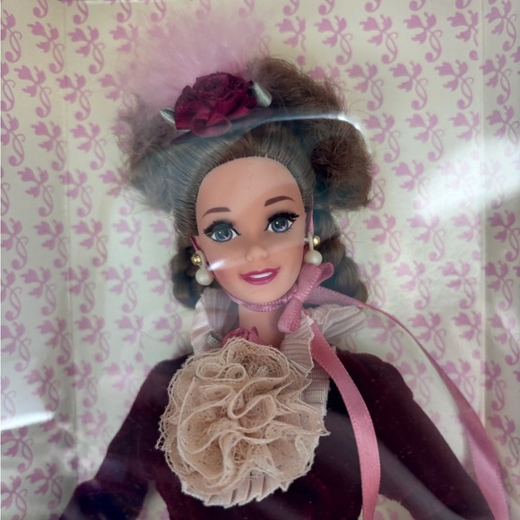 Victorian Barbie Doll in Burgundy and Pink Dress
